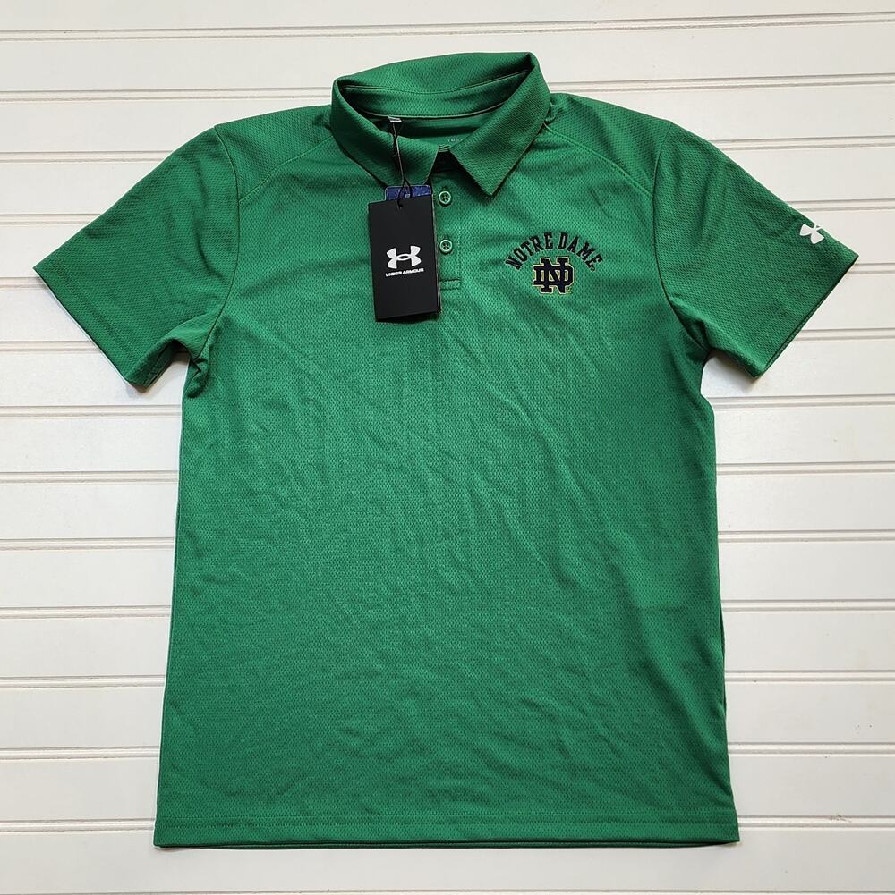 NWT Under Armour Youth Notre Dame Fighting Irish Polo Shirt Size M Green